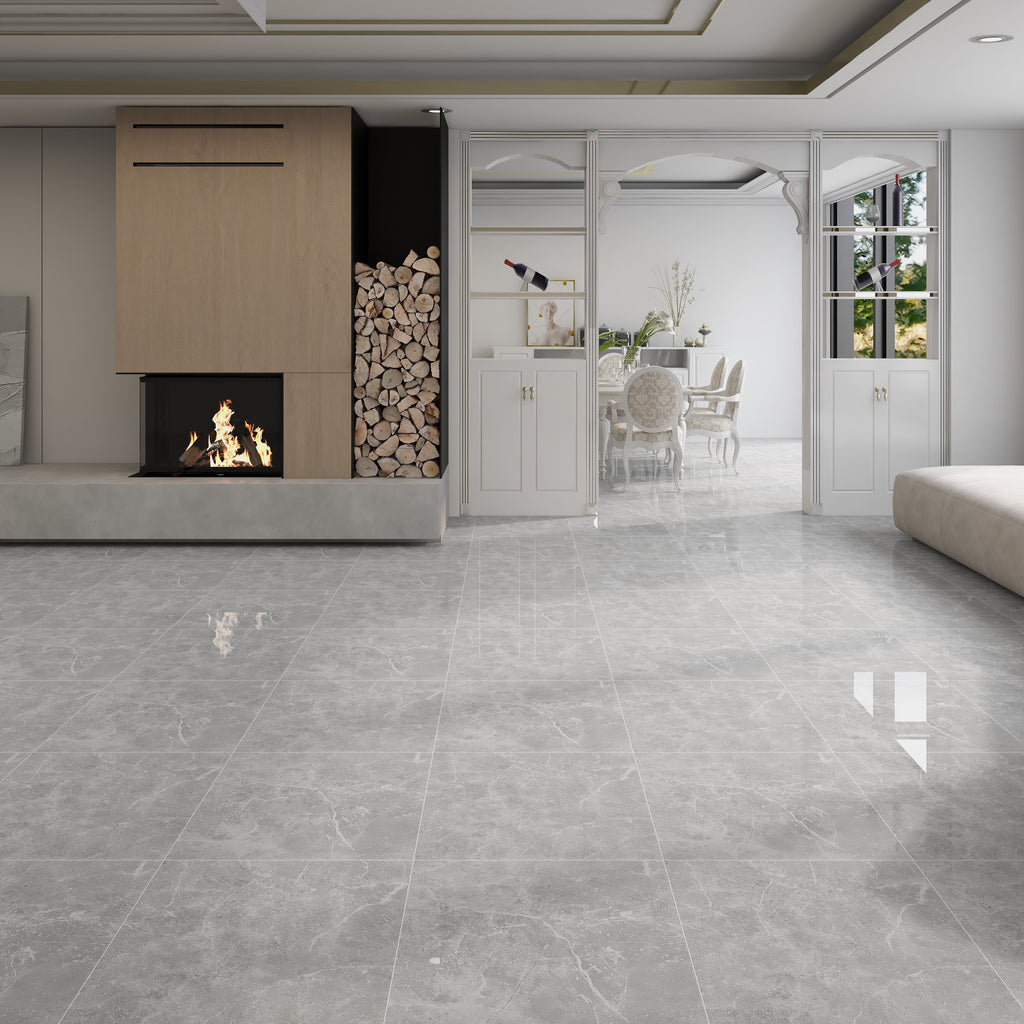 $11.900 por m²<br>Porcelanato Mármol Gris Brillante 60x60 <br>Caja de 1.44 m²