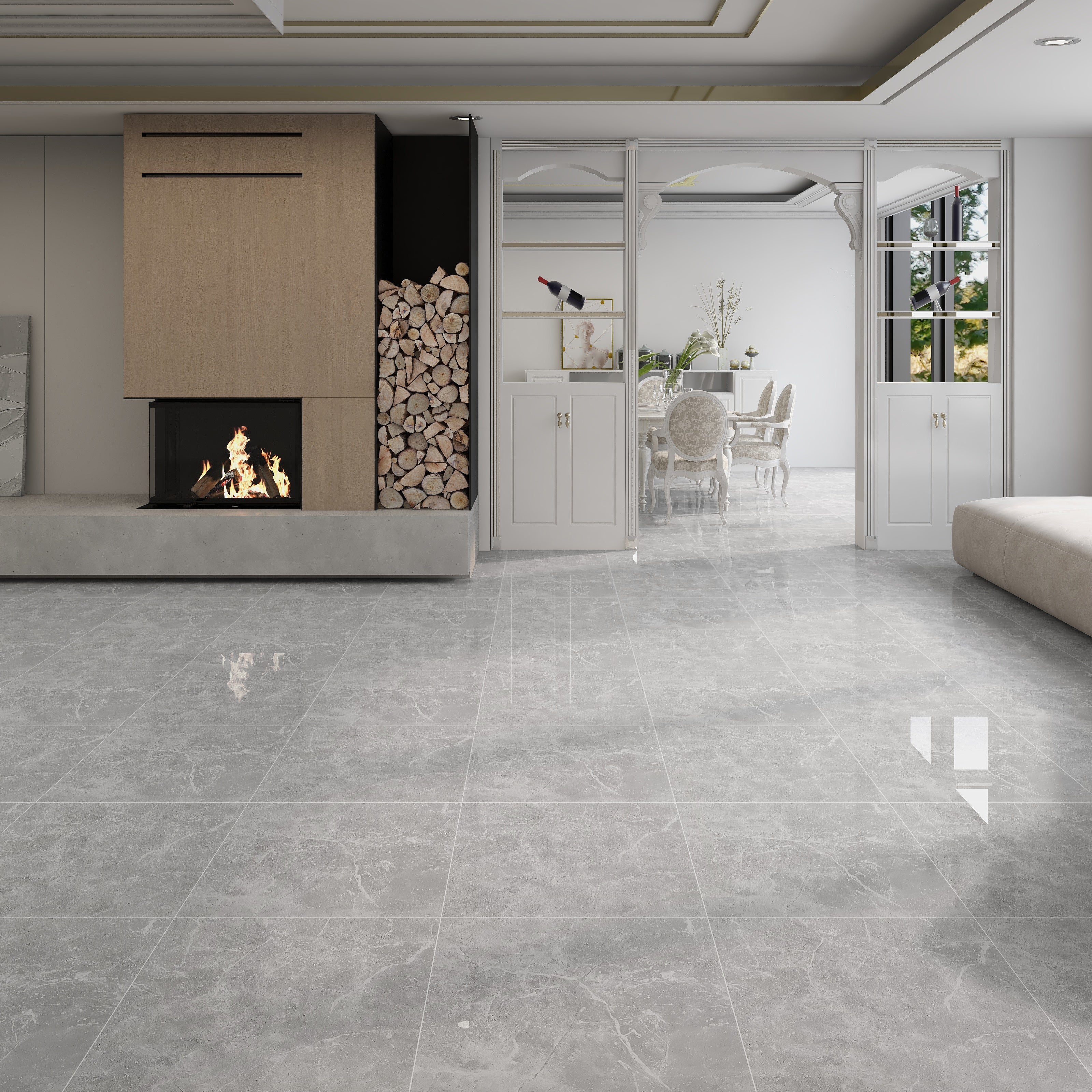 $11.900 por m²<br>Porcelanato Mármol Gris Brillante 60x60 <br>Caja de 1.44 m²