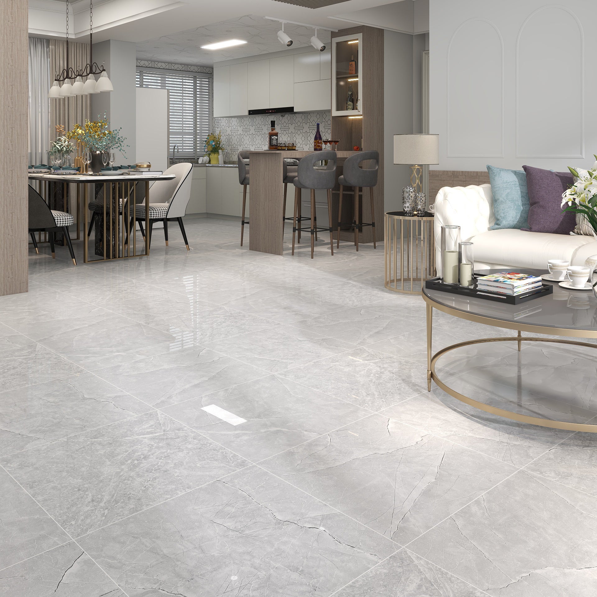 $11.900 por m²<br>Porcelanato Mármol Titanio Brillante 60x60<br>Caja de 1.44 m²